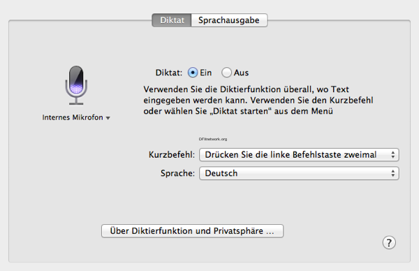 OS X Mountain Lion 10.8 Diktierfunktion